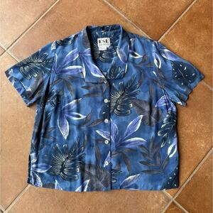 Vintage Tropical Print Short Sleeve Button Down Shirt size 16W